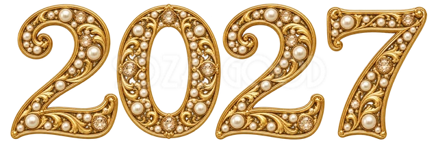 真珠と金細工の2027｜未年の年賀状に使える文字・ロゴイラスト