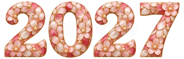 桜の花びらモザイクの2027｜未年の年賀状に使える文字・ロゴイラスト