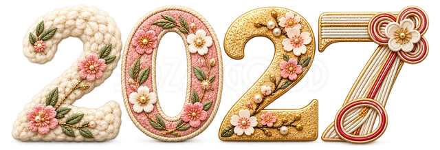 羊毛・刺繍・金箔・水引の2027｜未年の年賀状に使える文字・ロゴイラスト