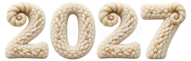 白い羊毛と巻き角の2027｜未年の年賀状に使える文字・ロゴイラスト