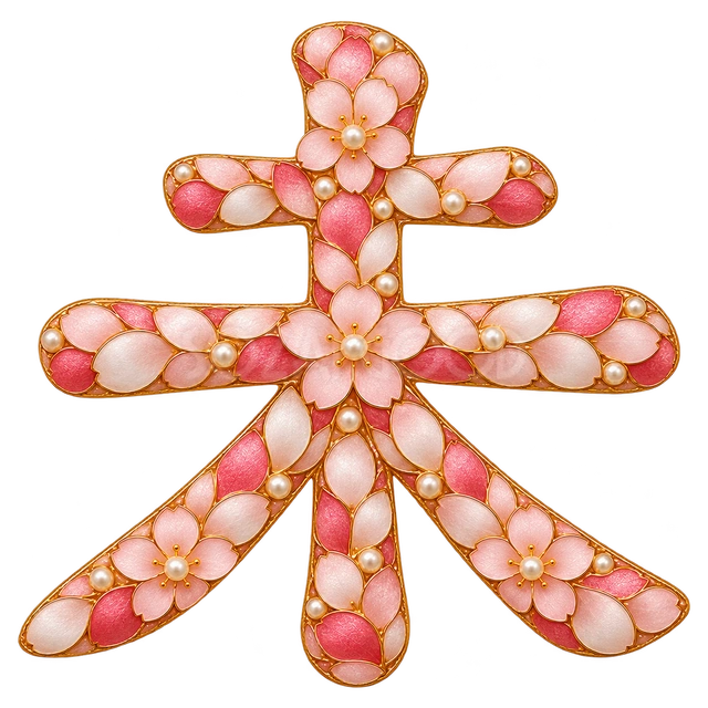 桜の花びらモザイクの未｜未年の年賀状に使える文字・ロゴイラスト
