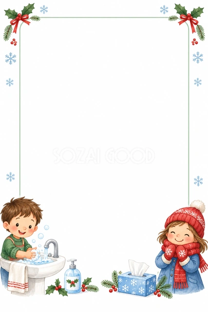 保健だより用クリスマスフレーム｜無料イラスト素材
