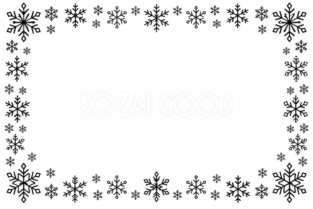 雪の結晶だけで囲んだフレーム｜クリスマスの無料イラスト素材