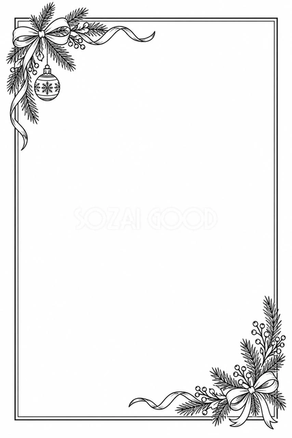 モノクロの大人向け細線フレーム｜クリスマスの無料イラスト素材