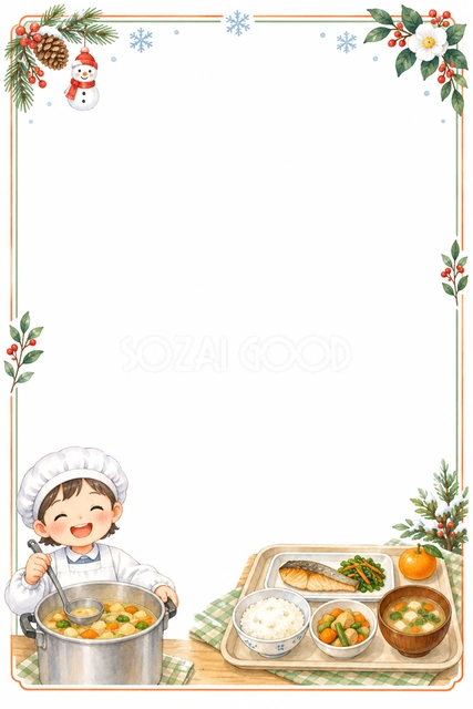 12月の給食だより用フレーム｜冬の無料イラスト素材