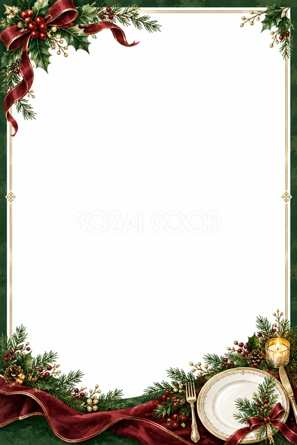 レストランのクリスマス会フレーム｜冬の無料イラスト素材