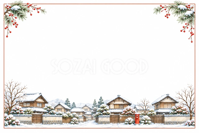 地域・町内会の1月お知らせフレーム｜横長・無料イラスト素材