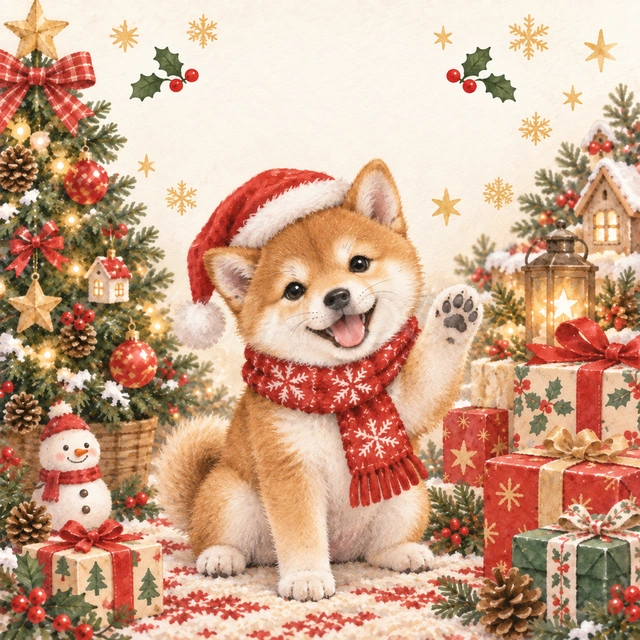 手を振る柴犬（文字なし）