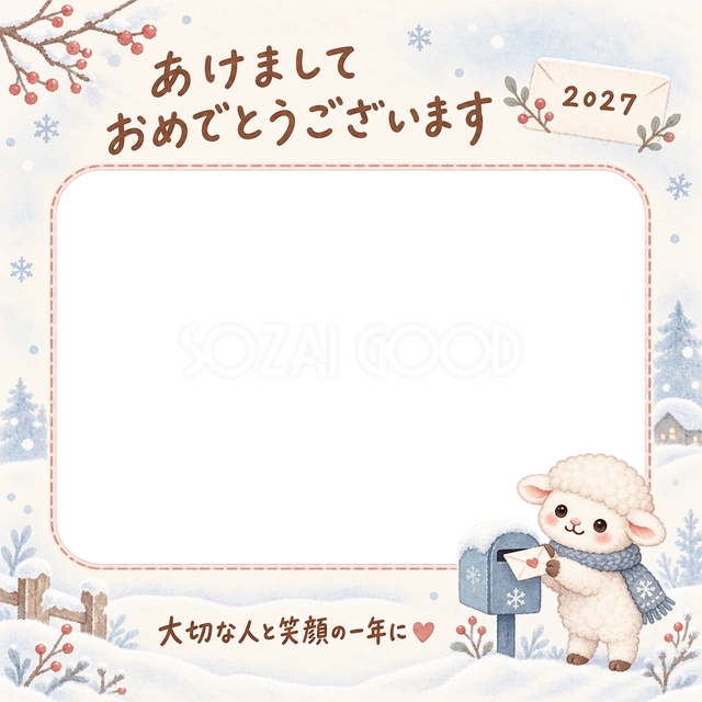 羊がハートのお手紙を青いポストへ届けています
