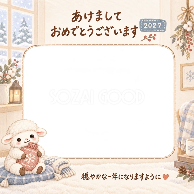 羊が湯たんぽをぎゅっと抱え、暖かなお部屋で過ごしています