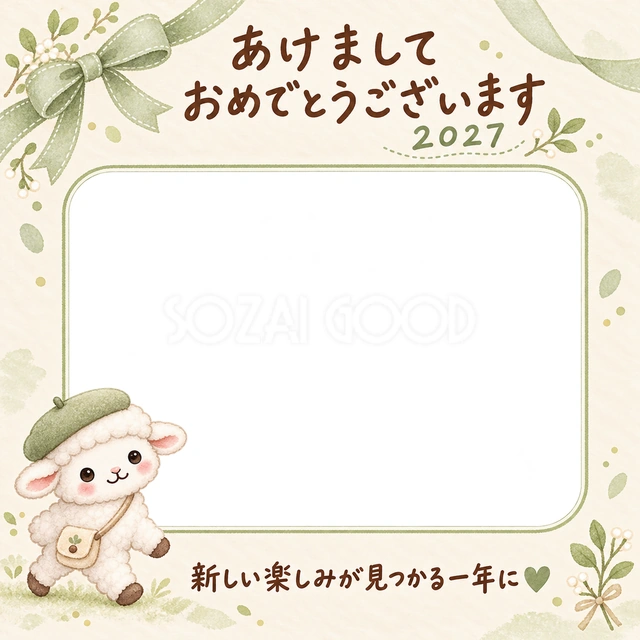 若草色のベレー帽をかぶった羊がおさんぽしています