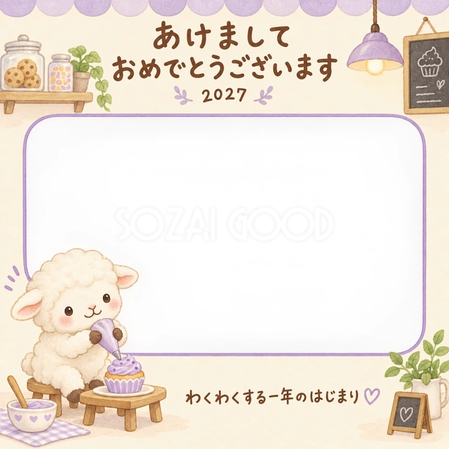 羊が絞り袋を使って、カップケーキを飾っています