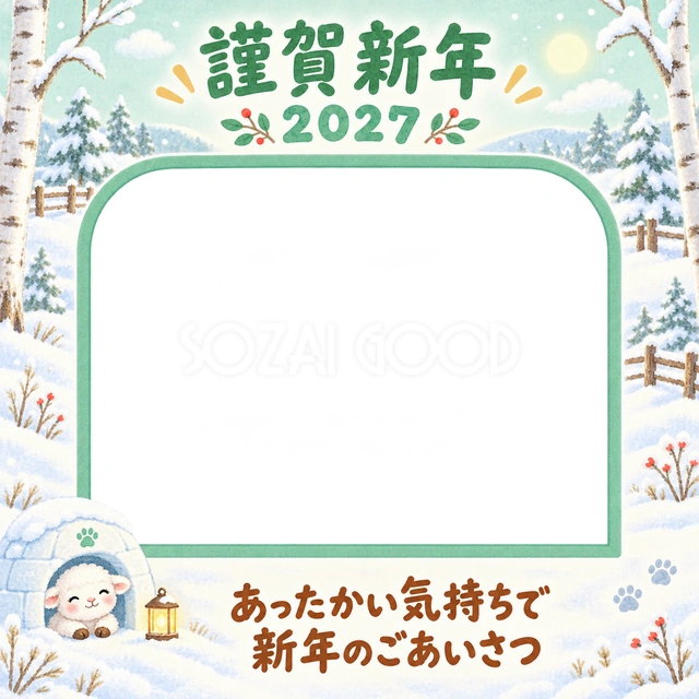 緑の写真枠と雪の小道を組み合わせました