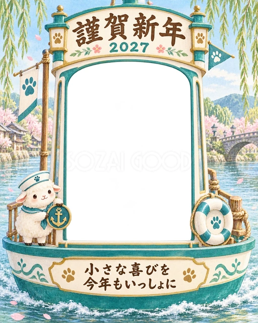 青緑のボートと柳や花のある川の景色です