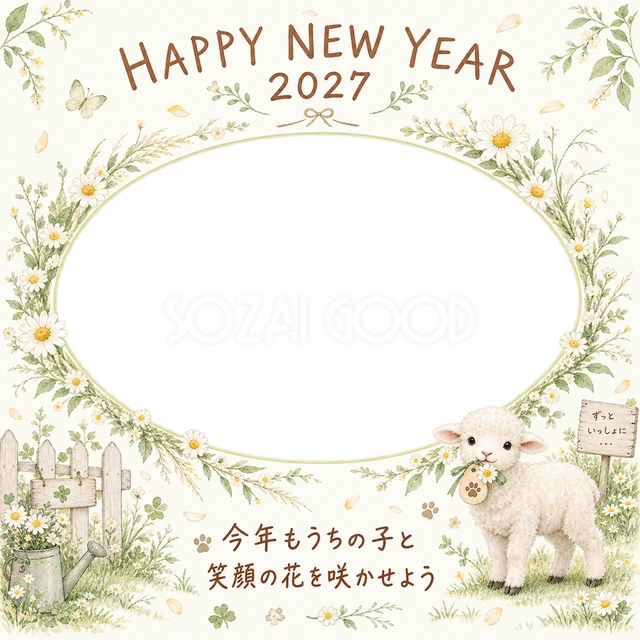 小花のリースの淡い水彩イラスト