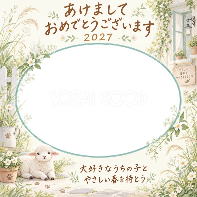 白い小花の庭の淡い水彩イラスト