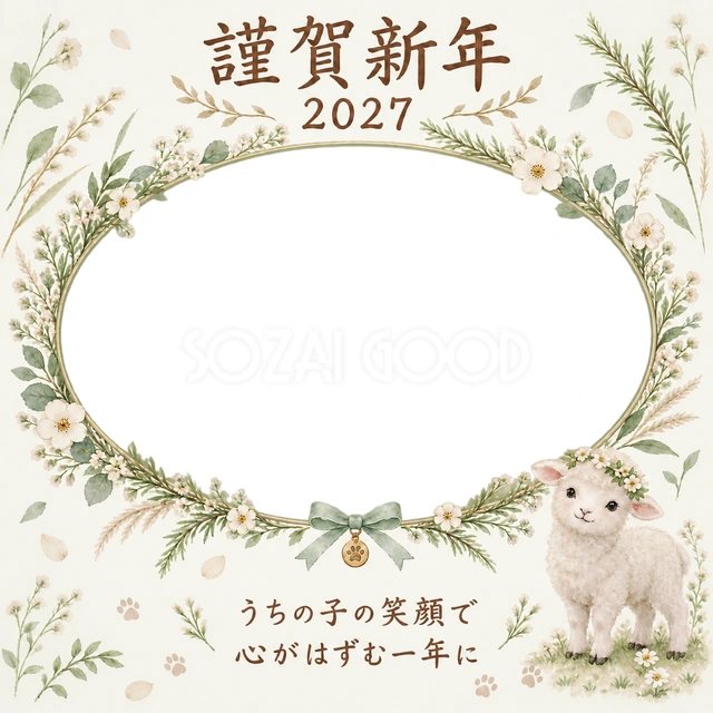 草花のリースの淡い水彩イラスト