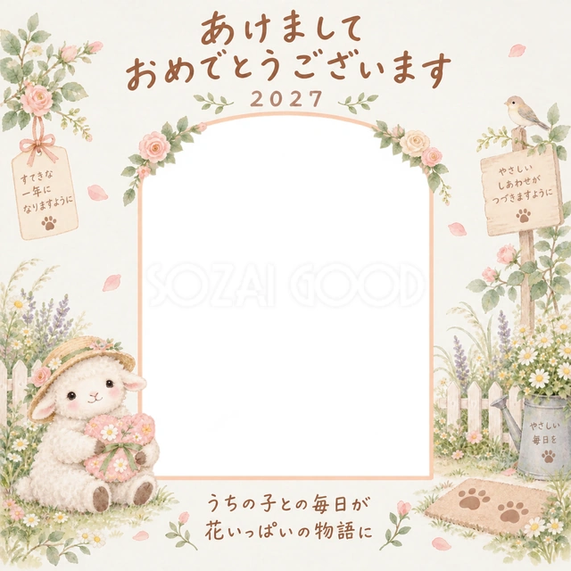花のアーチの淡い水彩イラスト