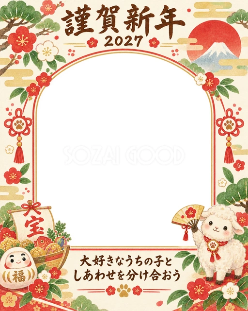 縦長の福のお祝いの水彩イラスト