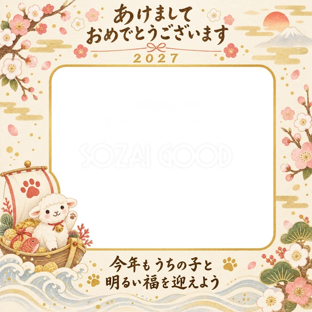 朝日の宝船の水彩イラスト