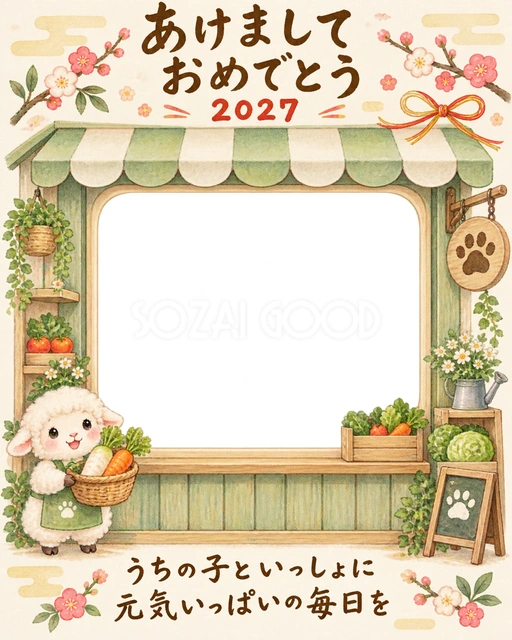 縦長の八百屋さんの水彩イラスト