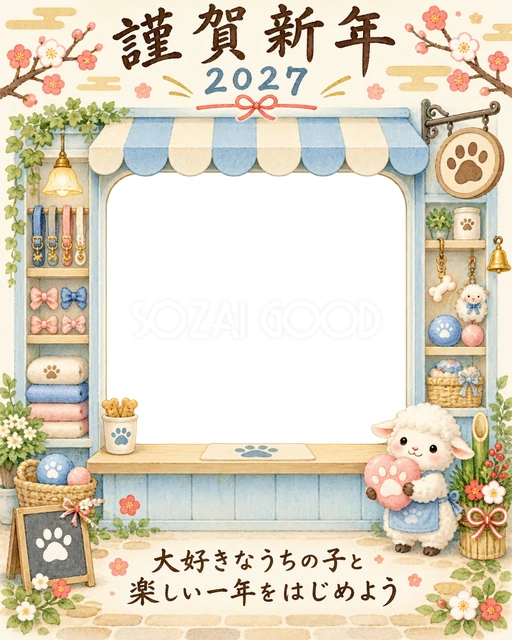 縦長のペット小物のお店の水彩イラスト