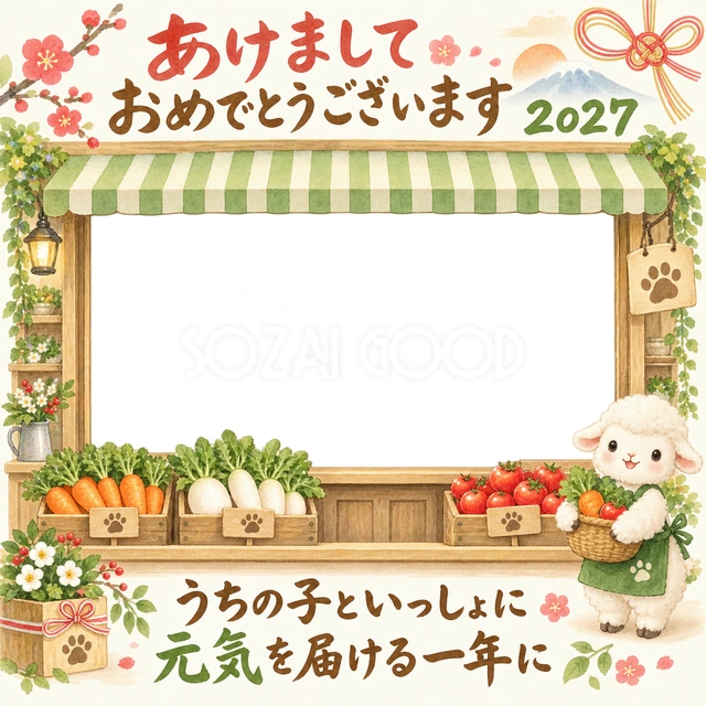 新鮮野菜の八百屋さんの水彩イラスト