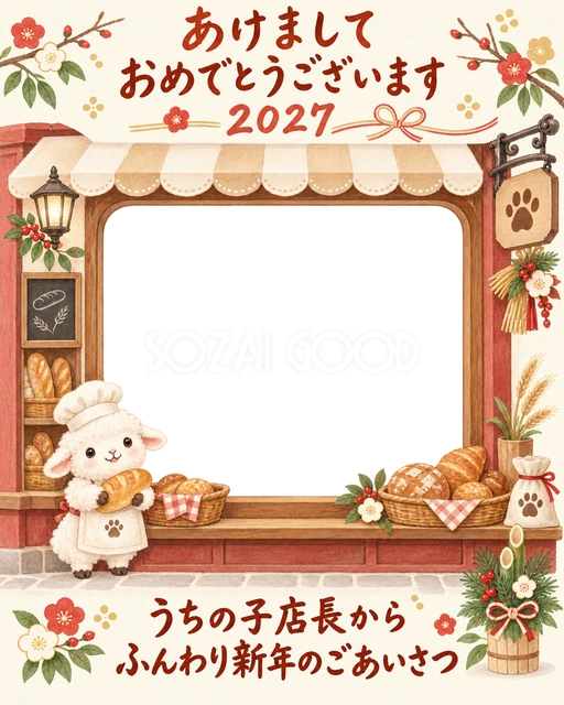 縦長のパン屋さんの水彩イラスト