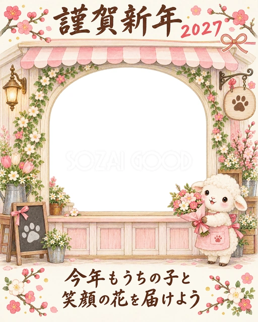 縦長のお花屋さんの水彩イラスト