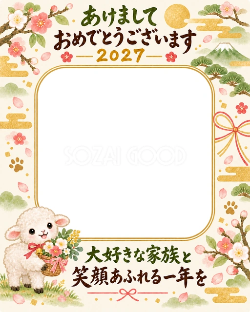 縦長の花と集合写真の水彩イラスト