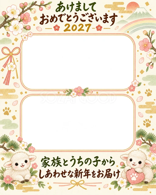 縦長の家族とうちの子二枚の水彩イラスト