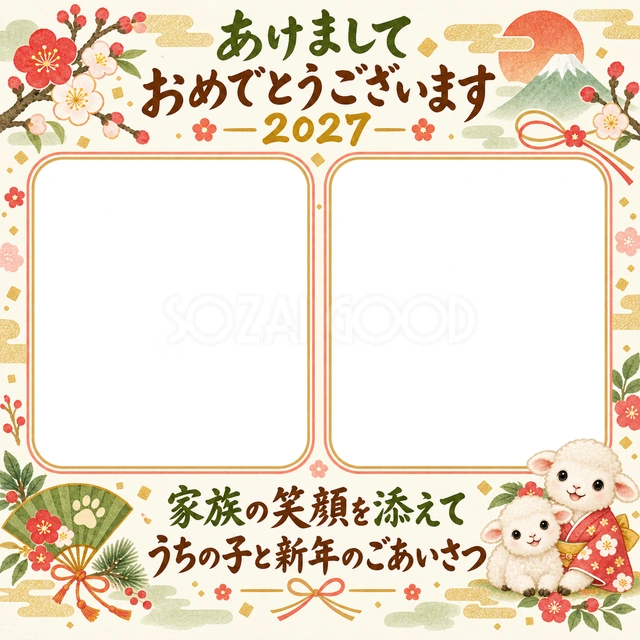 おそろいの和柄二枚の水彩イラスト