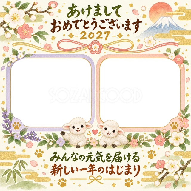 お祝いリボンの二枚の水彩イラスト