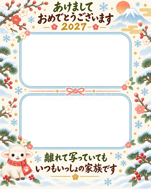 縦長の上下二枚写真の水彩イラスト