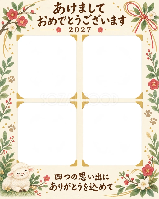 縦長の四つの宝物の水彩イラスト