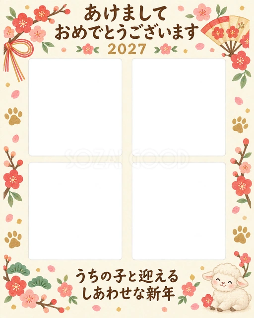 縦長のお正月アルバムの水彩イラスト