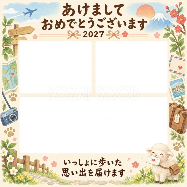 小さな旅の三枚の水彩イラスト