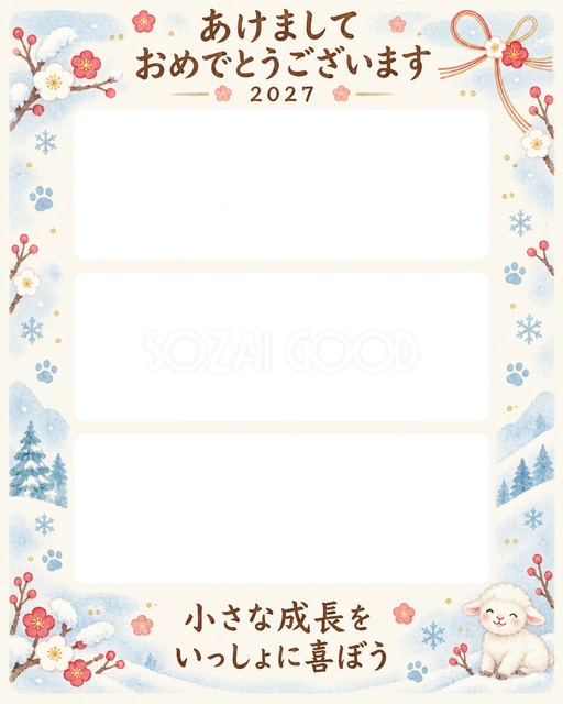 縦長の成長三枚の水彩イラスト