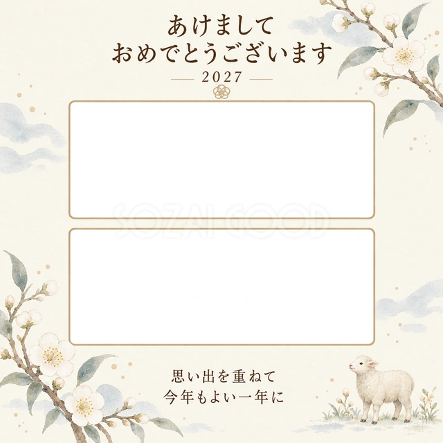 梅と上下の写真の無料イラスト
