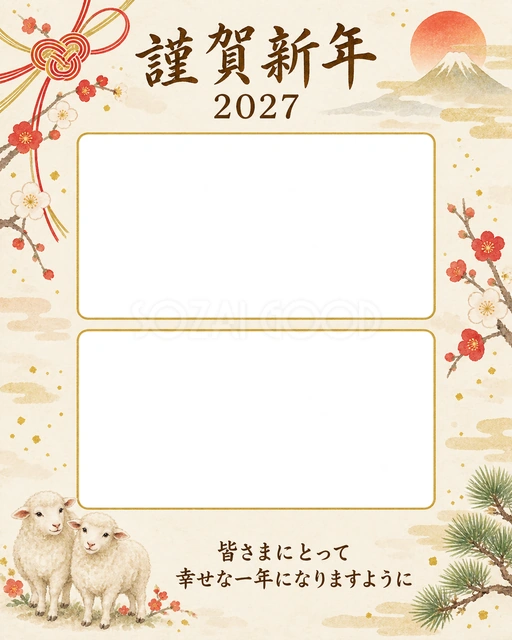 結び目とふたりの近況写真年賀状の無料イラスト