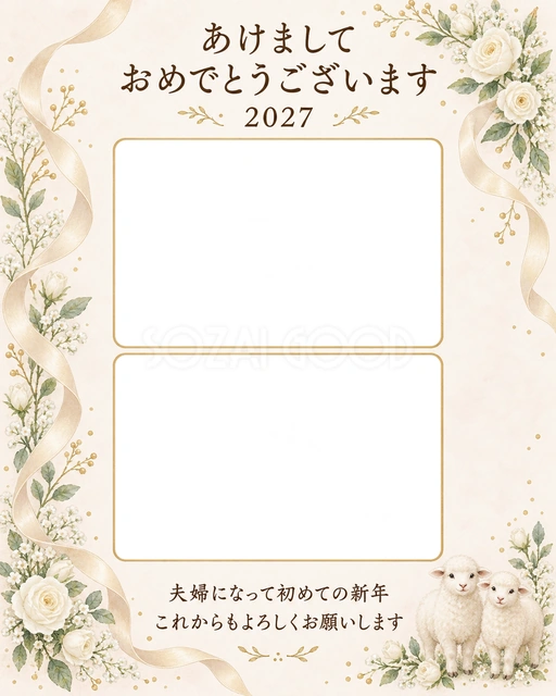 式と日常のふたりの写真年賀状の無料イラスト