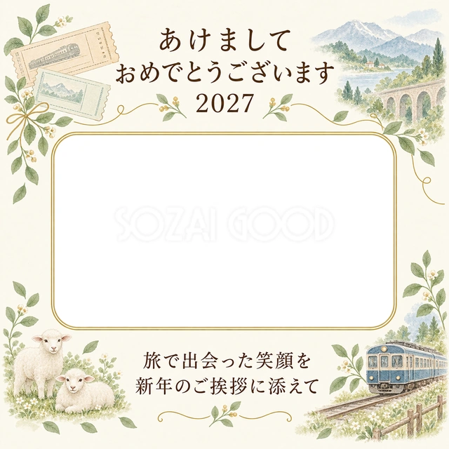 切符と旅のはじまりの写真年賀状の無料イラスト