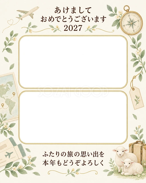 旅の便りをふたりからの写真年賀状の無料イラスト