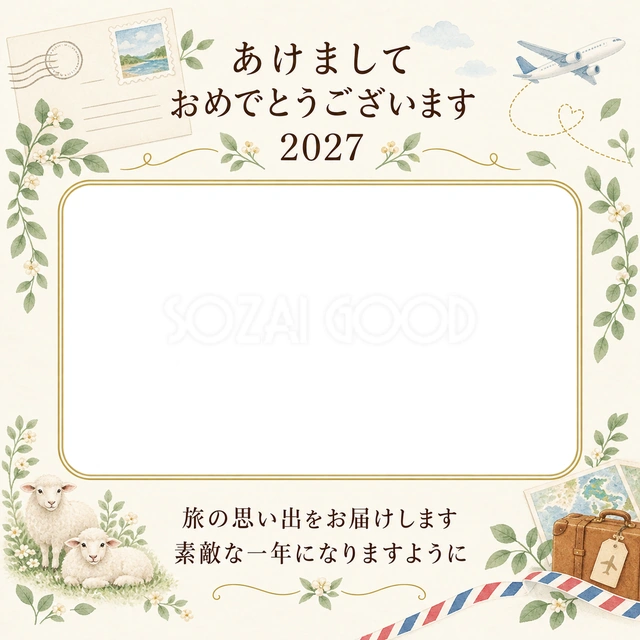 絵はがきの思い出の写真年賀状の無料イラスト