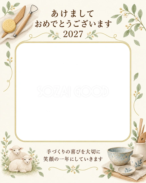 陶芸と手づくりの器の写真年賀状の無料イラスト
