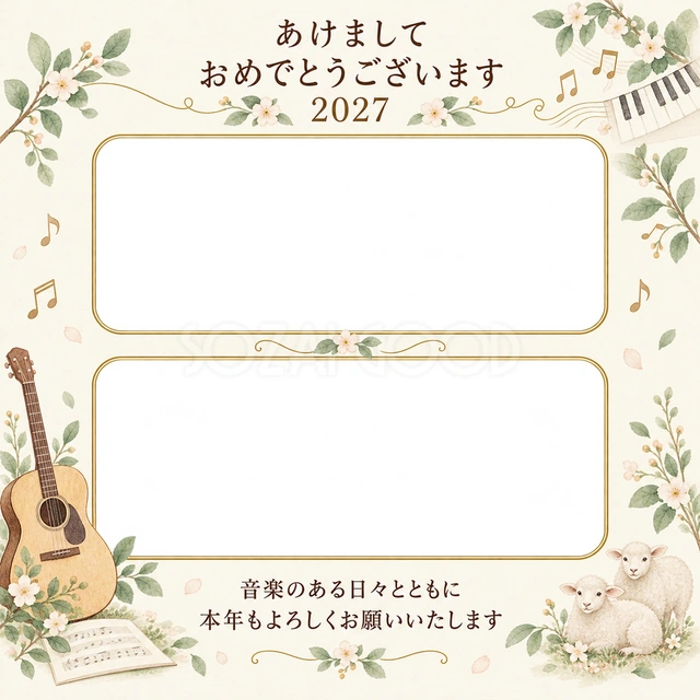 音楽と心はずむ毎日の写真年賀状の無料イラスト