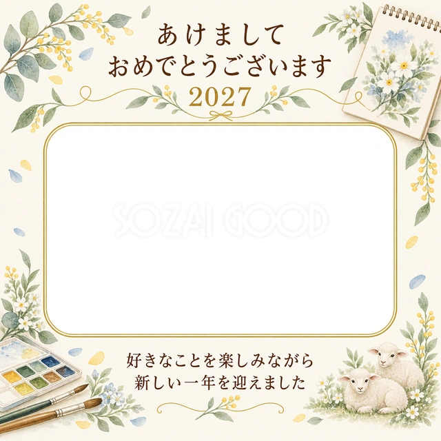 絵を描く楽しみの写真年賀状の無料イラスト
