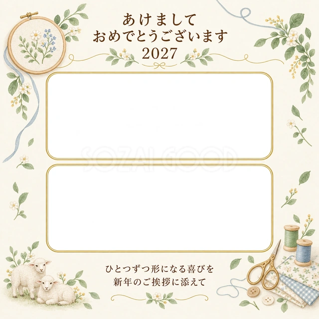 手仕事と小さな作品の写真年賀状の無料イラスト