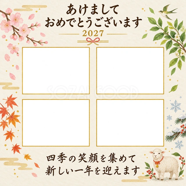 四季のアルバムの写真年賀状の無料イラスト