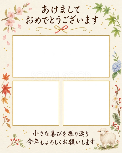 一年の小さな記録の写真年賀状の無料イラスト